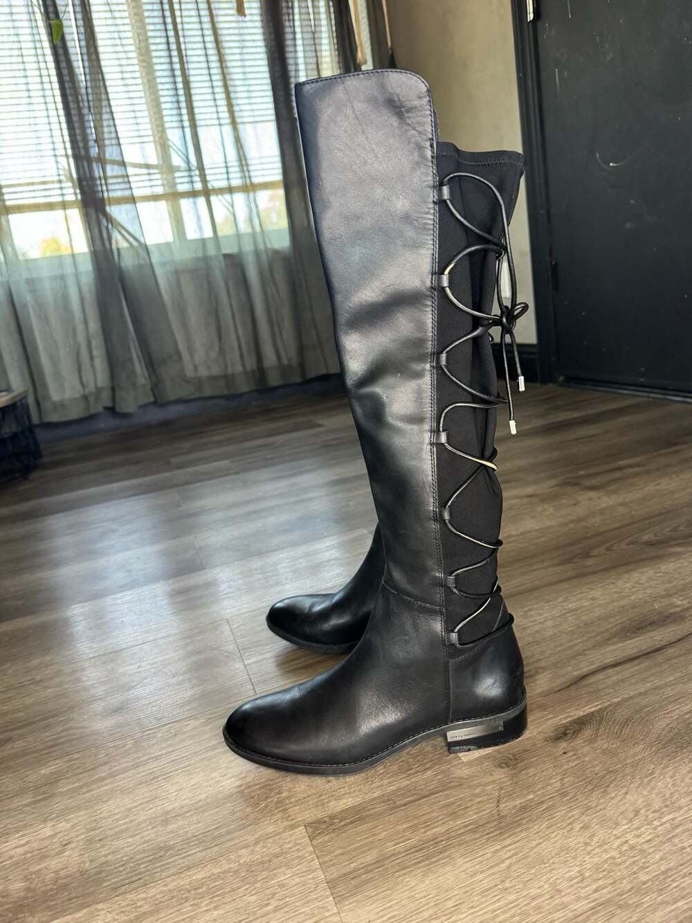 Vince Camuto Parle Black Leather Stretch Knee Boot
